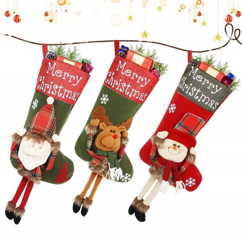 New Year Xmas Big Stockings Set Decorations Christmas 3D Plush Big Sock Christmas Tree Pendant Decorating Supplies