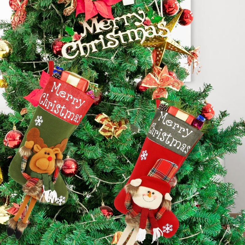 New Year Xmas Big Stockings Set Decorations Christmas 3D Plush Big Sock Christmas Tree Pendant Decorating Supplies