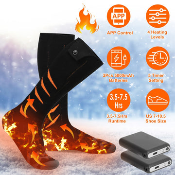 2 Types Options -- 1 Pair Of Heated Socks For Men Women Electric Heating Socks With APP Control 5000mAh Battery Rechargeable Thermal Socks Winter Warm Socks For Skiing Hiking Camping Hunting